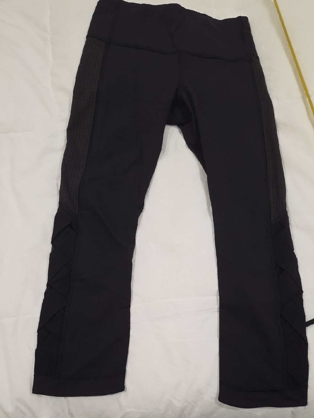 Lululemon Black Crop Athletic Leggings,Side Mesh and Crisscross Detail. Size 4.